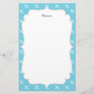 Passenger Aeroplane Silhouette Pattern Blue Stationery