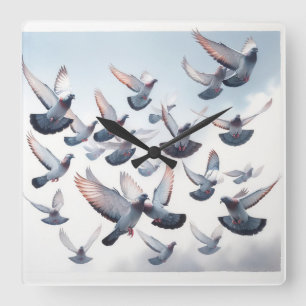 Passenger Pigeons in Flight REF268 - Watercolor Square Wall Clock