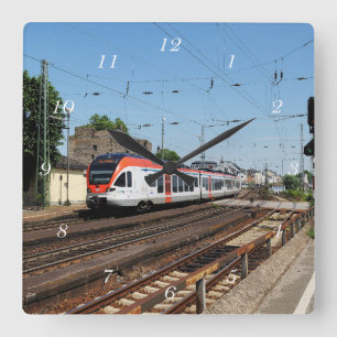 passenger train in Rüdesheim am Rhein Square Wall Clock