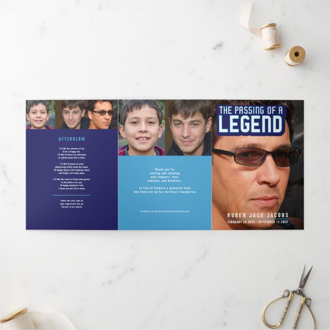 Passing of a legend Funeral service blue Tri-Fold Programme (Outside)