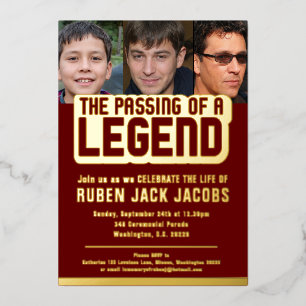 Passing of legend funeral dark red memorial foil