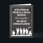 Passing Out Parade, British Army Soldiers Congrats Card<br><div class="desc">This cool british army passing out card is a great way to congratulate your son/daughter, grandson/grandaughter, niece/nephew or friend on their success and all the hard training they have experienced so far in their military career. A chalkboard background with army font wording, sillouette soldiers and a union jack flag with...</div>