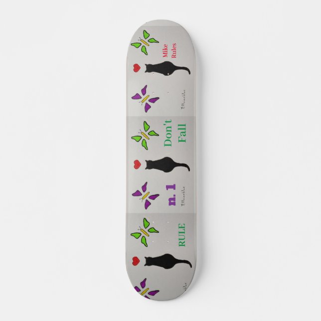 Passion Black Cat with Red Heart & Butterflies Skateboard (Front)