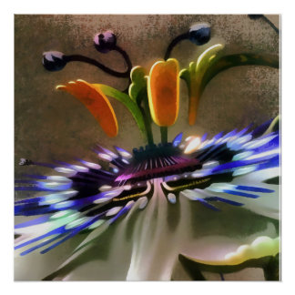 Passion Flower Blossom In Art Deco Abstract Style Poster
