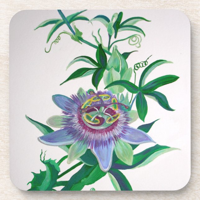 Passion Flower Botanical Art Coaster (Front)