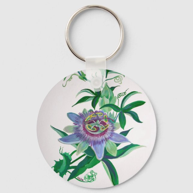 Passion Flower Botanical Art Key Ring (Front)