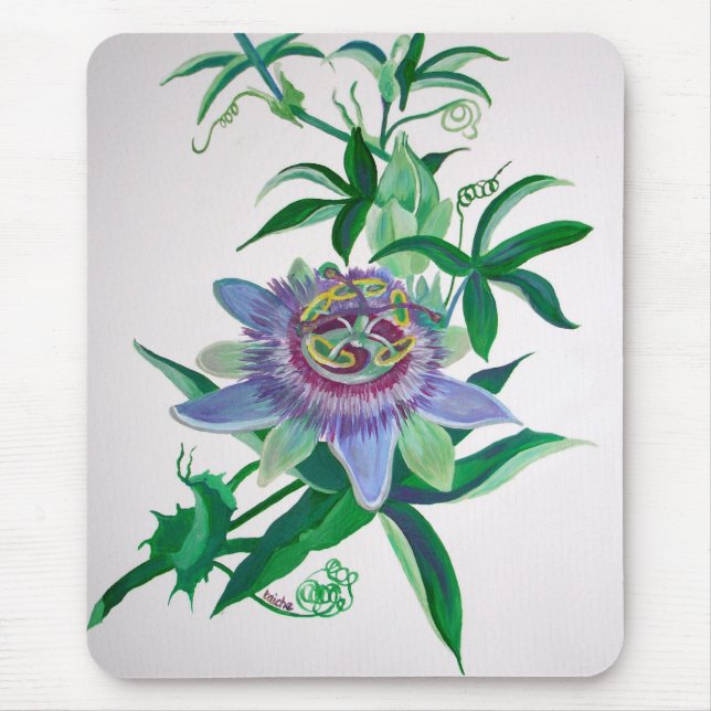 Passion Flower Botanical Art Mouse Mat (Front)