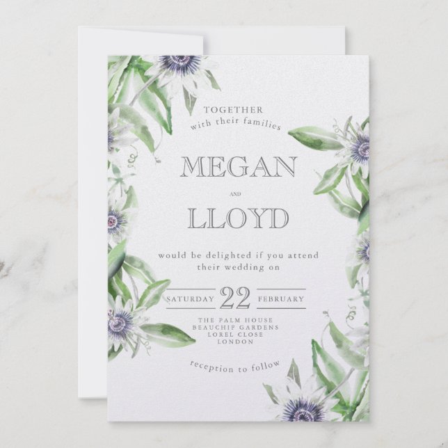 Passion flower delicate summer invite, holiday card (Front)