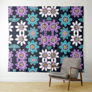 Passion Flower Floral Pattern Wall Tapestry