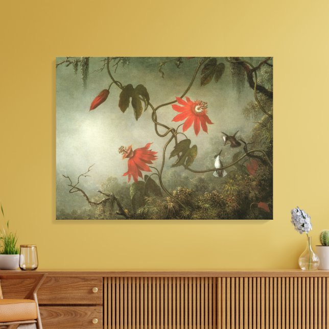 Passion Flowers and Hummingbirds by Martin J Heade Canvas Print (Insitu(LivingRoom))