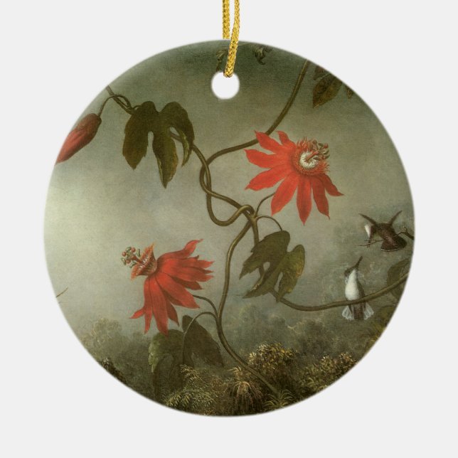 Passion Flowers and Hummingbirds by Martin J Heade Ceramic Tree Decoration (Front)
