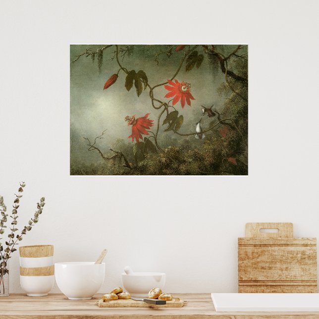 Passion Flowers and Hummingbirds by Martin J Heade Poster (Kitchen)