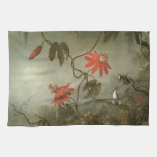 Passion Flowers and Hummingbirds by Martin J Heade Tea Towel