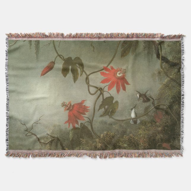Passion Flowers and Hummingbirds by Martin J Heade Throw Blanket (Front)