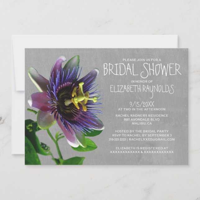 Passion Flowers Bridal Shower Invitations (Front)