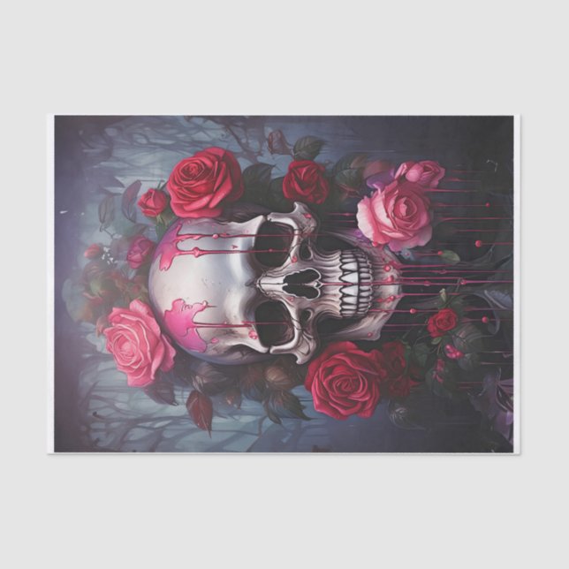 Passion Flowers Flowing Tears, Goth Skull & Roses Tissue Paper (Front)