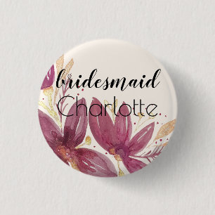 Passion Flowers, Watercolor Burgundy and Gold 3 Cm Round Badge