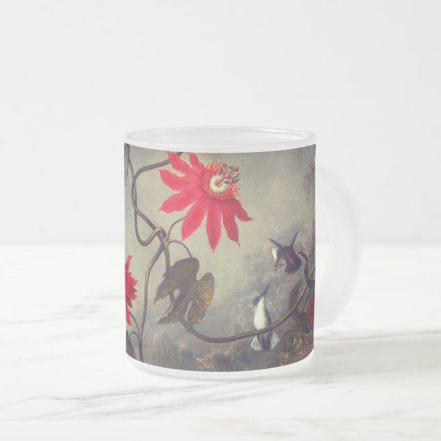 Passion Flowers with Hummingbirds Heade Frosted Glass Coffee Mug (Front Right)