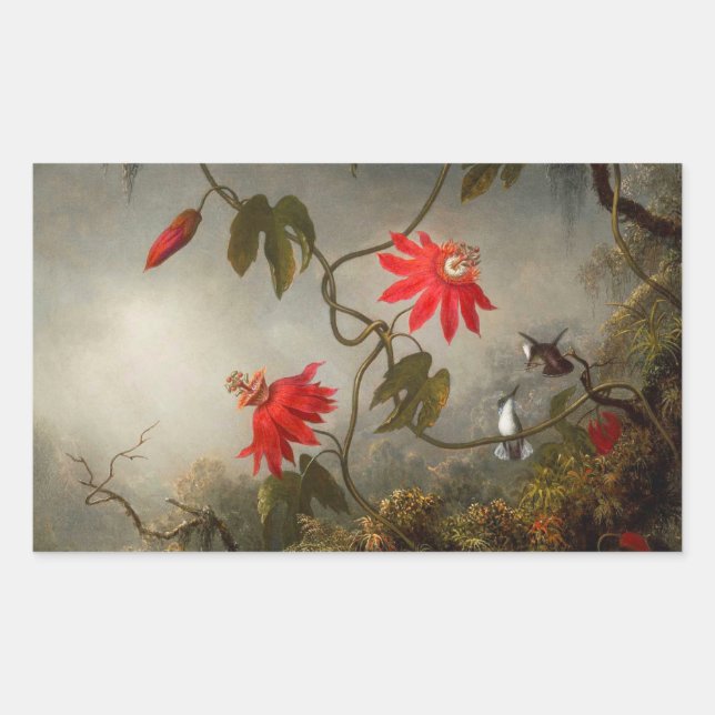 Passion Flowers with Hummingbirds Heade Rectangular Sticker (Front)