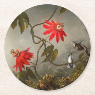 Passion Flowers with Hummingbirds Heade Round Paper Coaster