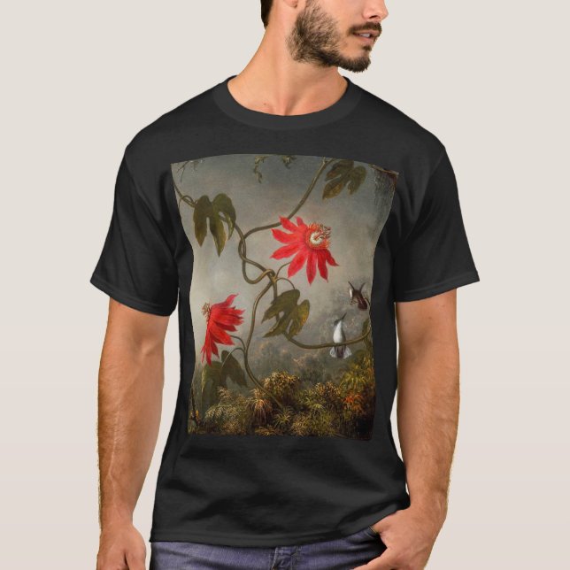 Passion Flowers with Hummingbirds Heade T-Shirt (Front)