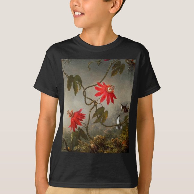 Passion Flowers with Hummingbirds Heade T-Shirt (Front)