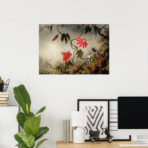 Passion Flowers with Hummingbirds Poster