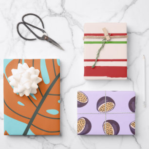 Passion fruits purple l Botanical and stripes cute Wrapping Paper Sheet