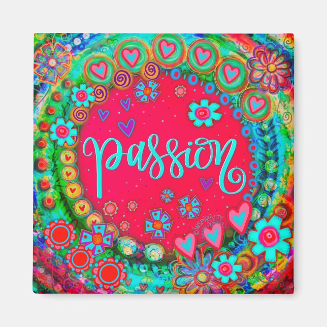 Passion Fun Red Colourful Floral Inspirivity Magnet (Front)