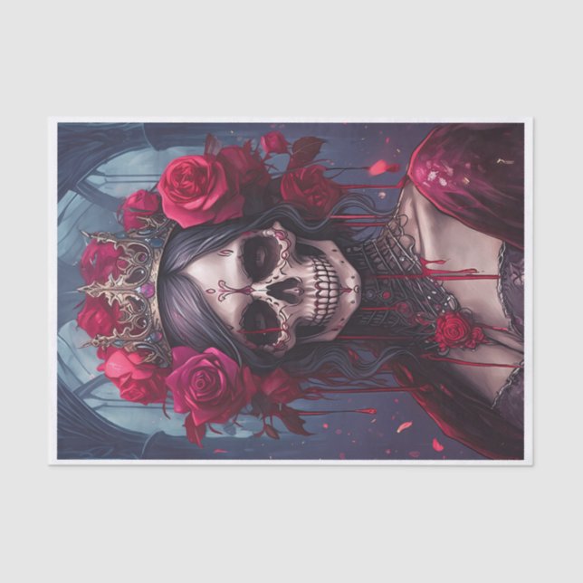 Passion & Pain, Dark Queen. Gothic Skull & Roses  Tissue Paper (Front)