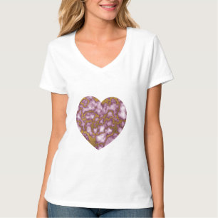 Passion Pink and Gold Marble Texture Heart T-Shirt