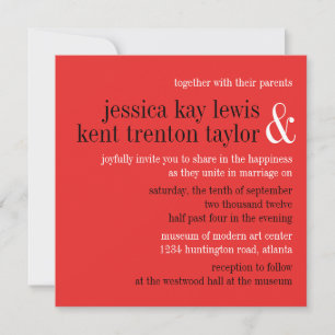 Passion red black typography modern couple wedding invitation