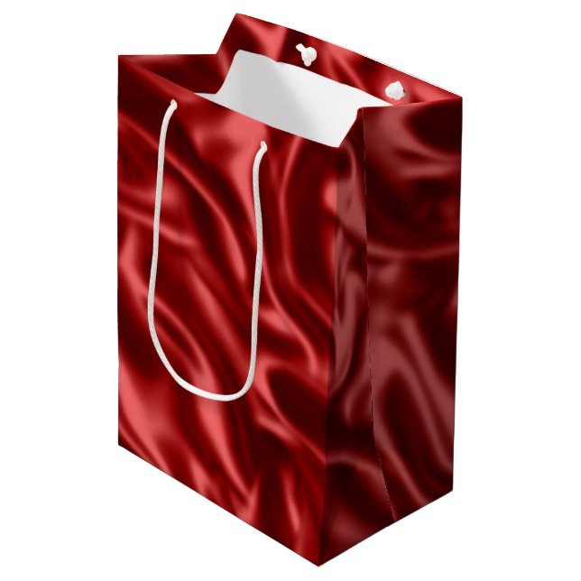 Passion Red Faux Satin Wedding Medium Gift Bag (Front Angled)