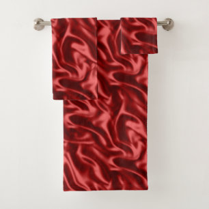 Passion Red Romantic Faux Satin Bath Towel Set