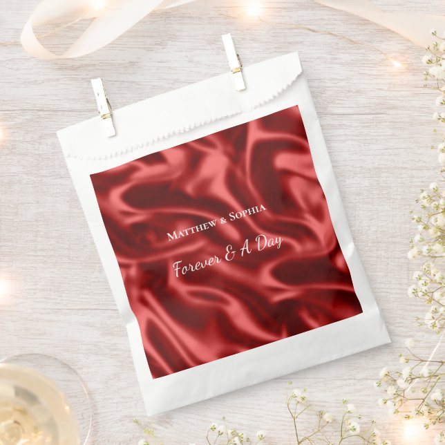Passion Red Romantic Faux Satin Wedding Favour Bags (Clipped)