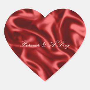 Passion Red Romantic Faux Satin Wedding Heart Sticker