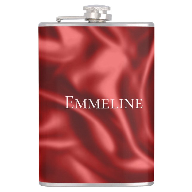 Passion Red Romantic Faux Satin Wedding Hip Flask (Front)