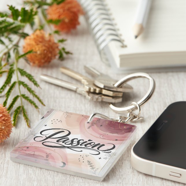 Passion Script | Elegant Minimalist Typography Key Ring (Front Right)
