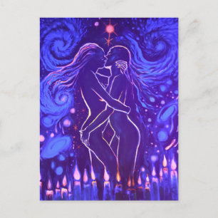 Passionate lesbian kiss postcard