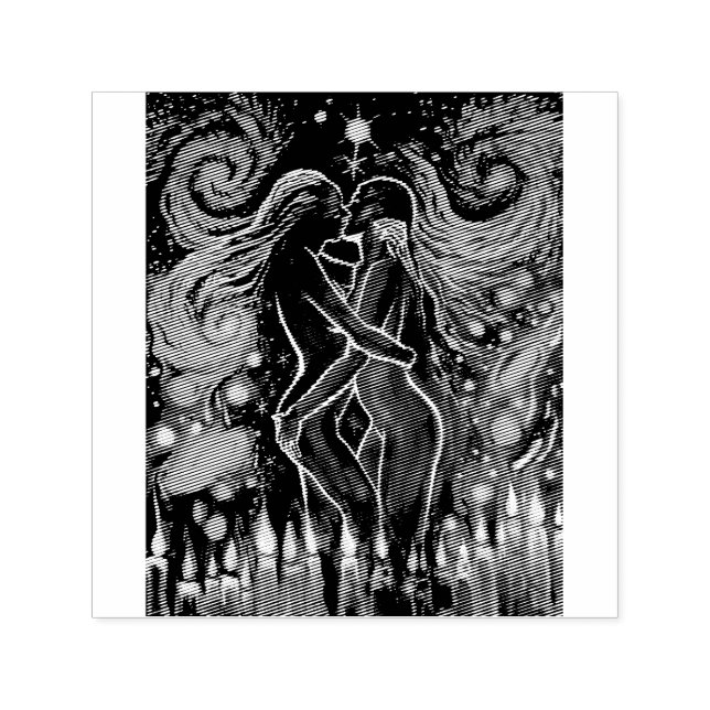 Passionate lesbian kiss self-inking stamp (Design)