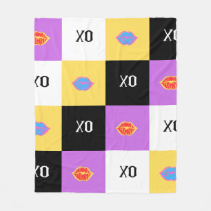 Passionate Lips & XO Pattern Fleece Blanket