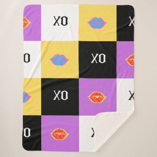 Passionate Lips & XO Pattern Sherpa Blanket