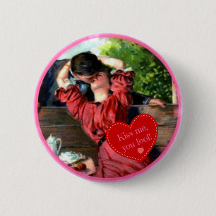 Passionate Lovers Kiss Vintage Vanlentine Button