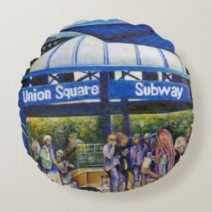 Passionate People Playing in the Park, NYC Round Cushion