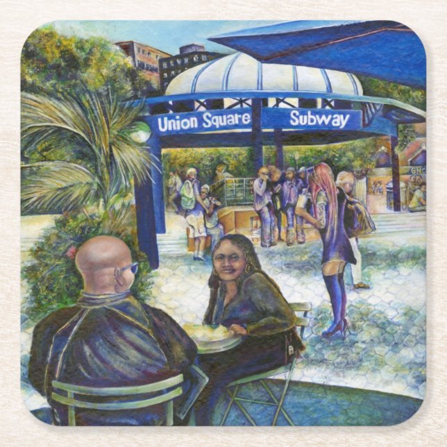 Passionate People Playing in the Park, NYC Square Paper Coaster (Front)