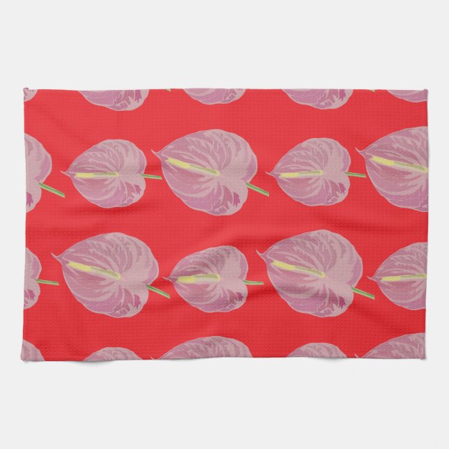 passionate pink anthurium pattern tea towel (Horizontal)