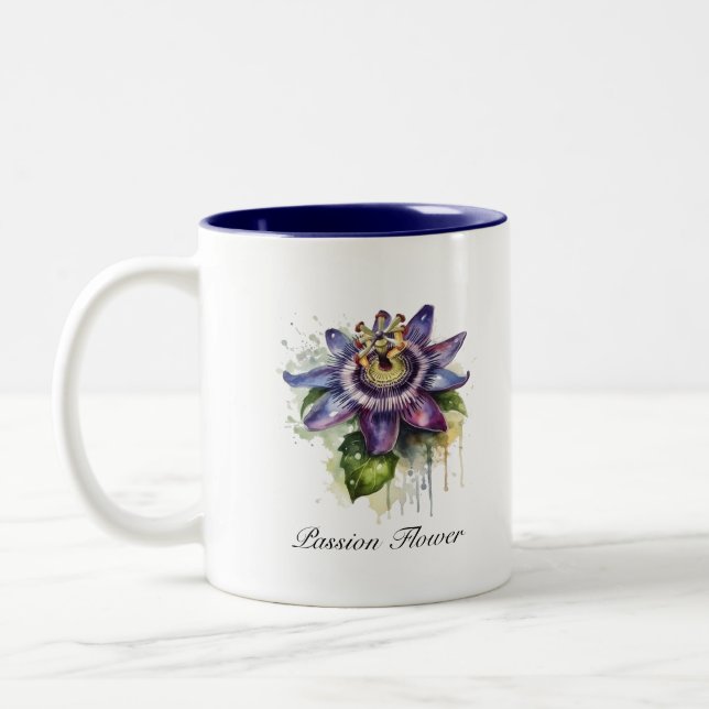 Passionate Purple Passion Flower  Two-Tone Coffee Mug (Left)