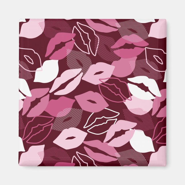 Passionate Red Pink Lips Kissing Pattern Magnet (Front)