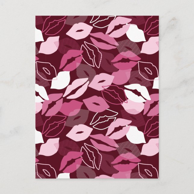 Passionate Red Pink Lips Kissing Pattern Postcard (Front)