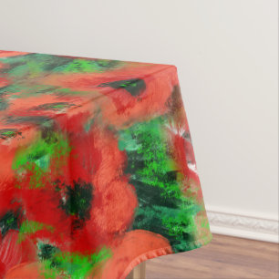 Passionate Red Poppies and Green Foliage Abstract  Tablecloth